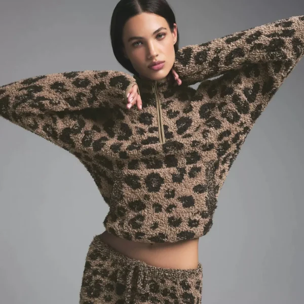 Set di pantaloncini con gilet e pantaloni con cerniera per orecchio piccolo in maglia di velluto limitata con stampa leopardata natalizia 3