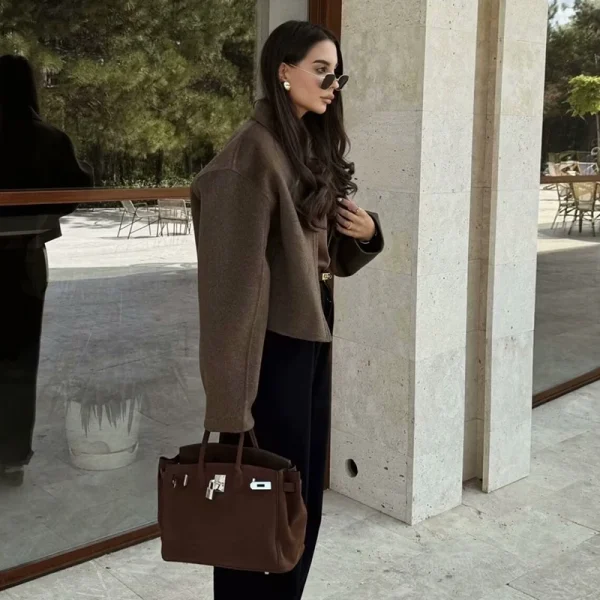 Autunno Giubbotti Donna 2025 Nuovi Cappotti Chic Risvolto Allentato Caldo Strada Giubbotti da Donna Semplice Casual Joker Capispalla Gioventù 3