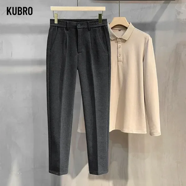 Pantaloni da abito autunno inverno uomo spesso business elastico in vita classico grigio marrone lana pantaloni formali coreani dritti uomo 28-38 4