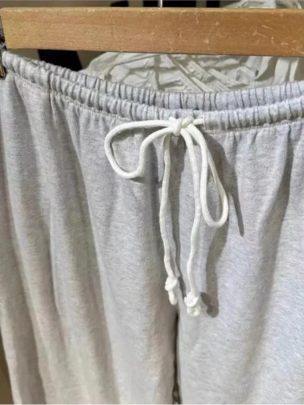 Nuova primavera autunno pantaloni sportivi da donna larghi tinta unita grigio coulisse pantaloni a gamba larga abbigliamento sportivo casual pantaloni lunghi misto cotone 3