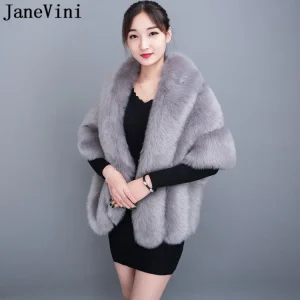 JaneVini Winter Plus Size donna pelliccia mantella grigio mantello nero mantella finta pelliccia di volpe involucri nuziali stole Party Boleros coprispalle 1
