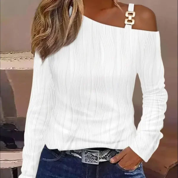 Top da donna con spalle scoperte, maniche lunghe, camicie casual in tessuto jacquard, camicetta a tunica con nodo twist 4