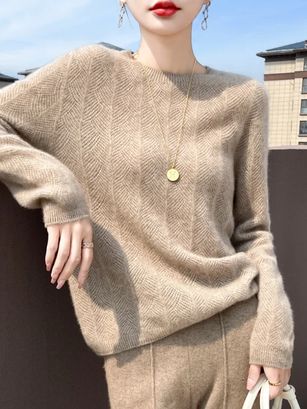 Autunno Inverno Donna Maglione di cachemire Manica lunga O-Collo Pullover 100% lana merino Maglieria Basic Hollow Maglione Coreano Popolare 1