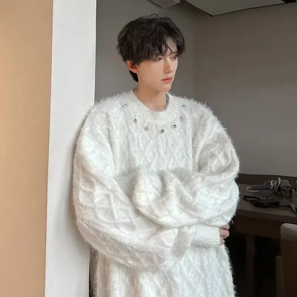 Maglione lavorato a maglia in peluche retrò per uomo donna in autunno inverno nuovo maglione appiccicoso morbido stile pigro allentato casual elegante 2