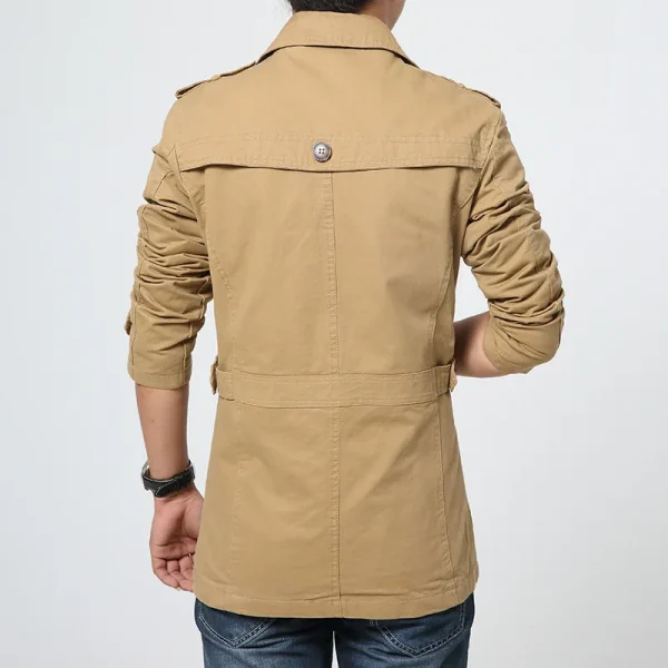 Giacca a vento da lavoro da uomo Autunno Inverno Giacche lunghe larghe Trench con colletto rovesciato in cotone casual di colore puro 4