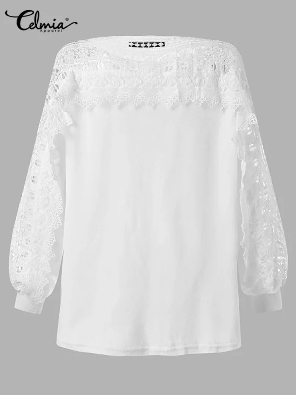2023 Celmia donna primavera peluche pullover maglioni elegante manica lunga lanterna camicia tunica moda pizzo Hollow pelliccia Top Streetwear 5