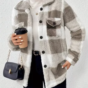 Europa e Stati Uniti autunno e inverno cappotto scozzese con risvolto con bottoni aperti giacca scozzese con bottoni sul davanti calda 1