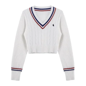 YuooMuoo Maglioni moda coreana Donna Autunno Scollo a V Y2K Cartoon Ricamo Top in maglia Inverno Morbido Basic Pullover a maniche lunghe 1