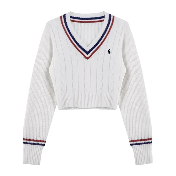 YuooMuoo Maglioni moda coreana Donna Autunno Scollo a V Y2K Cartoon Ricamo Top in maglia Inverno Morbido Basic Pullover a maniche lunghe 1