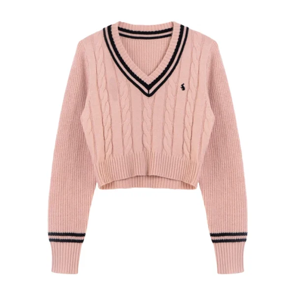 YuooMuoo Maglioni moda coreana Donna Autunno Scollo a V Y2K Cartoon Ricamo Top in maglia Inverno Morbido Basic Pullover a maniche lunghe 2