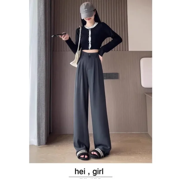 Pantaloni a gamba larga slim a vita alta da donna autunno primavera nuovi pantaloni da abito a forma di pera slim dritti di fascia alta 4
