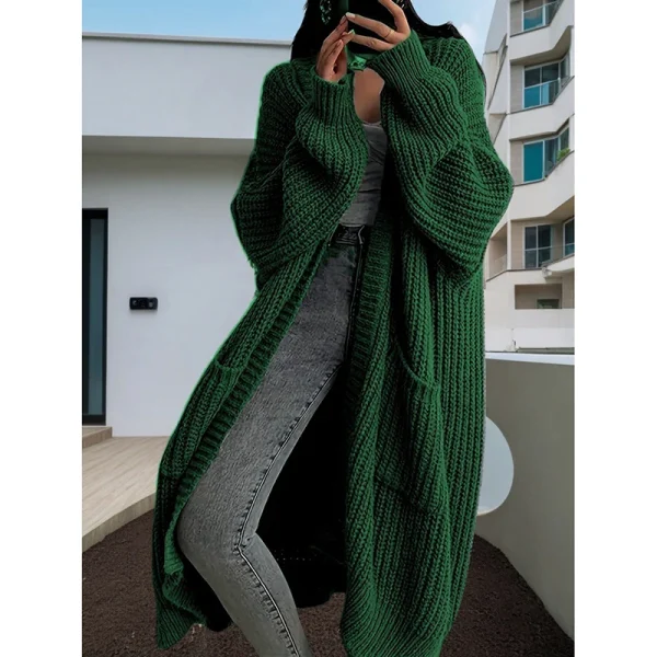 2025 Maglione da donna con tasche Cardigan Giacca lavorata a maglia Autunno all'uncinetto Cappotto lungo lungo invernale maxi caldo 3