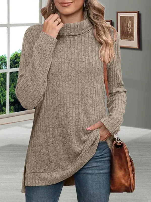 Maglioni da donna autunno caldo spesso resistente al freddo dolcevita lavorato a maglia allentato pullover da donna a righe morbide a maniche lunghe nuovi maglioni 1