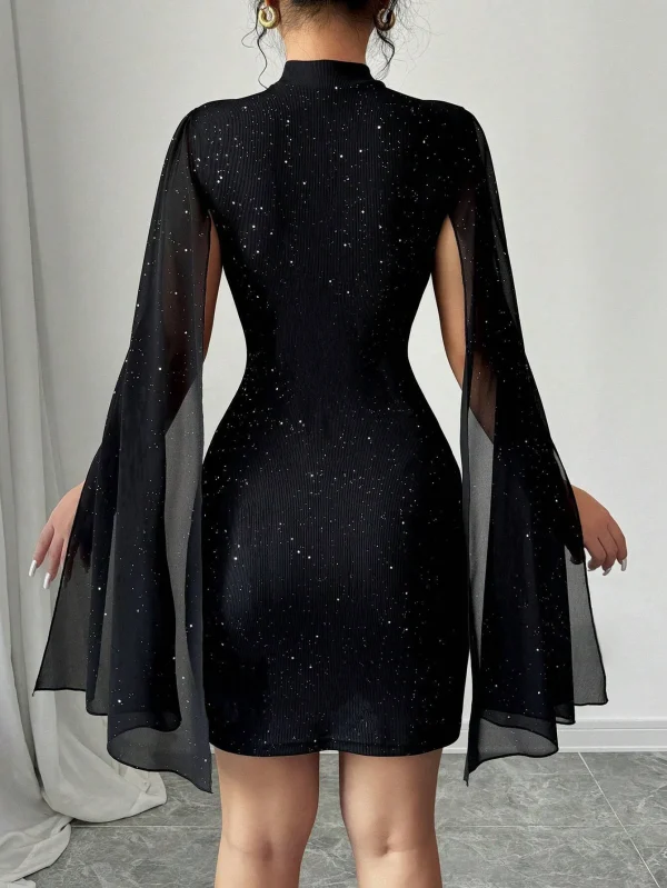 Mini abito da donna sexy con colletto alla coreana e paillettes scintillanti Club Party Night Out aderente aderente elegante autunno inverno 2025 2
