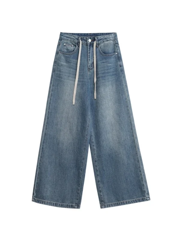 CHIC VEN Pantaloni in denim da donna Solid Loose Casual Retro Jeans con coulisse Pantaloni femminili a gamba dritta Primavera Autunno 2025 5