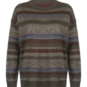 Maglione con stampa a righe Vintage da donna girocollo manica lunga moda autunno Casual Pullover allentato maglione top 2024 nuovo Streetwear 1