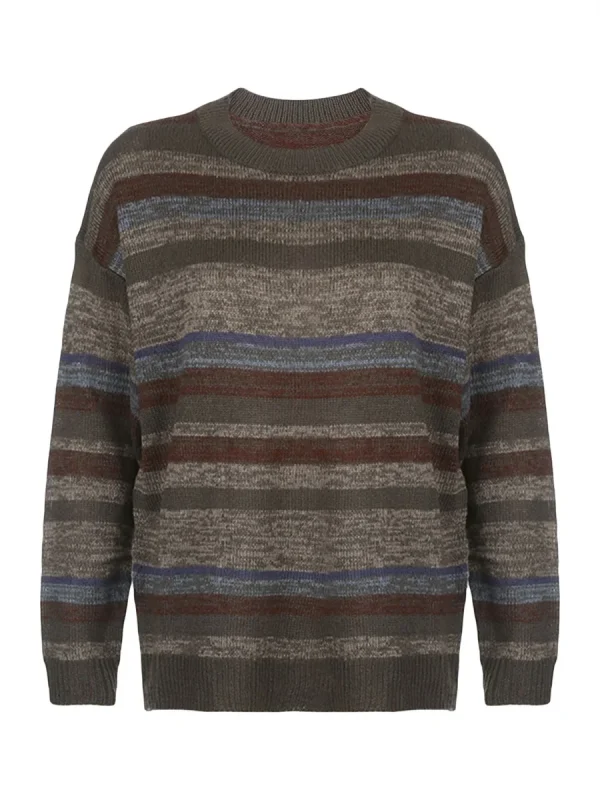 Maglione con stampa a righe Vintage da donna girocollo manica lunga moda autunno Casual Pullover allentato maglione top 2024 nuovo Streetwear 1