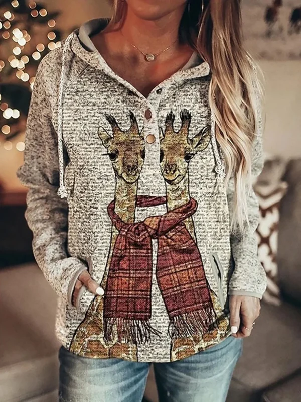 Felpa con cappuccio lupo Moda donna Felpe oversize Felpe vintage Cappotto da ragazza Felpa da donna Cappotto Pullover con cappuccio Tuta da gufo Autunno 3