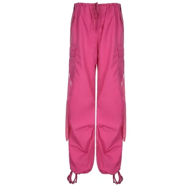 Pantaloni cargo rossi Pantaloni casual da donna Pantaloni hip-hop larghi a vita alta Pantaloni punk coreani Pantaloni con tasche capri divertenti Femme 5