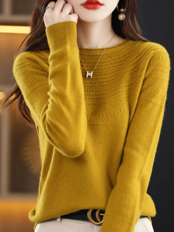 Vendita calda Slash Neck Classics scava fuori 100% Cashmere lana Merino donna senza soluzione di continuità Casual maglione allentato Pullover abbigliamento 3