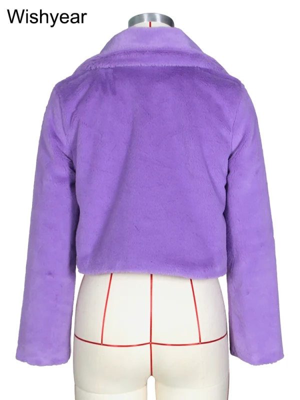 Moda pelliccia sintetica punto aperto risvolto giacche Crop abbigliamento donna autunno inverno solido manica lunga caldo peloso soffice cappotto esterno usura 6