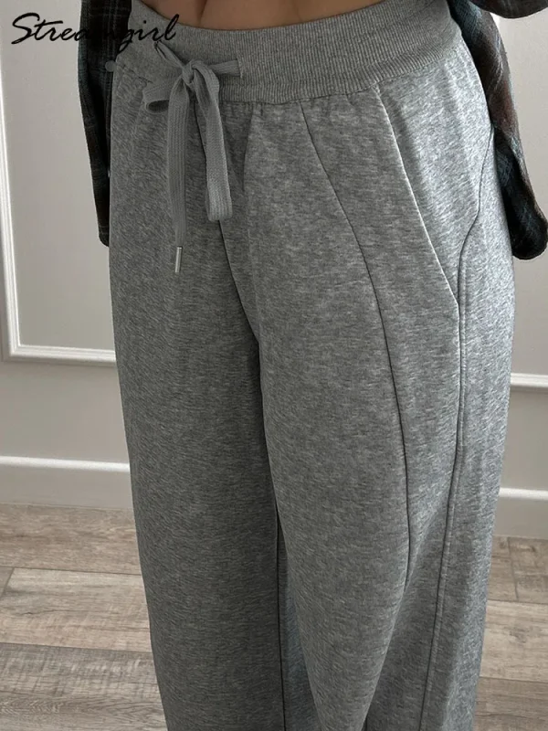 Pantaloni sportivi grigi a gamba dritta Pantaloni neri a gamba larga da donna Pantaloni larghi a vita alta autunnali Pantaloni sportivi da jogging bianchi per le donne 5