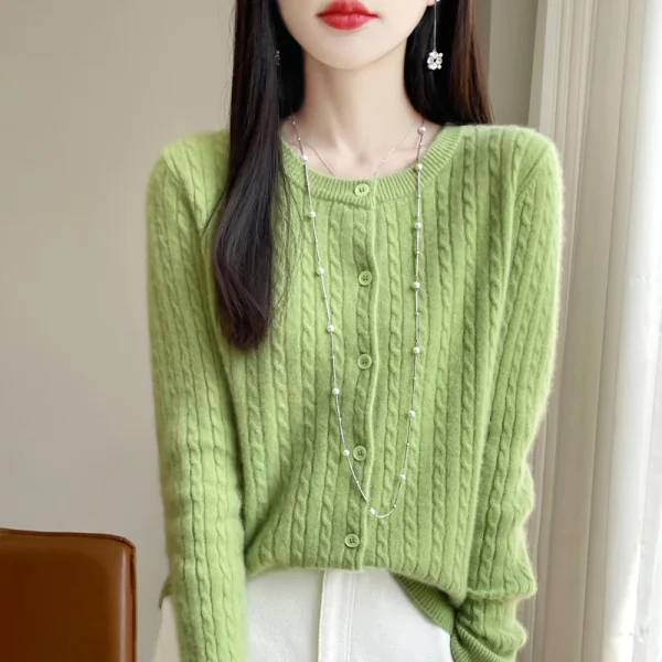 Autunno Inverno O-Collo Donna 100% maglione di lana merino Nuovo cardigan lavorato a maglia a trecce casual Top donna maglione di cashmere 3