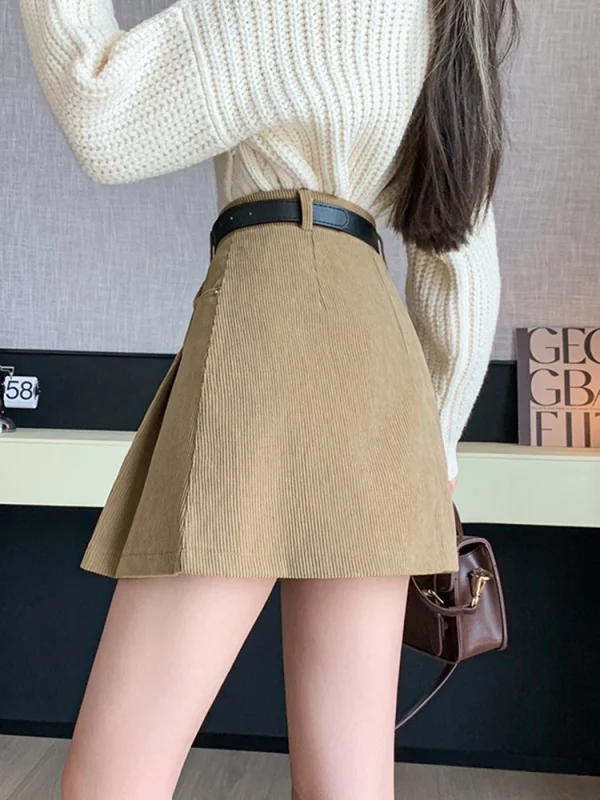 2024 Autunno e Inverno Mini Gonna a pieghe Moda donna Streetwear A-line Skater Kawaii Gonne con cintura Ragazza della scuola coreana Saia 5