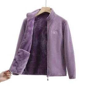 2026 Cappotto da donna con fodera in lana Cappotto invernale ampio a maniche lunghe in pile polare con cerniera Stampa lettera Cappotto ispessito Cardigan Giacca sportiva 1