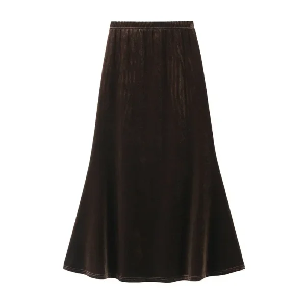 Gonna lunga a vita alta autunno inverno donna gonne a sirena slim fit in velluto dorato vintage gonne longuette streetwear eleganti femminili 2