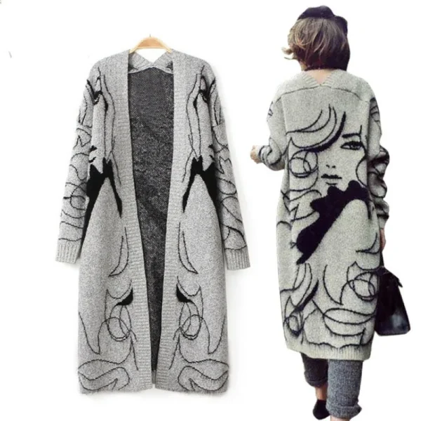 Elegante inverno donna lungo maglione cappotto caldo 2023 figura stampa cardigan per la moda femminile maglione lavorato a maglia sciolto vestiti delle donne 2