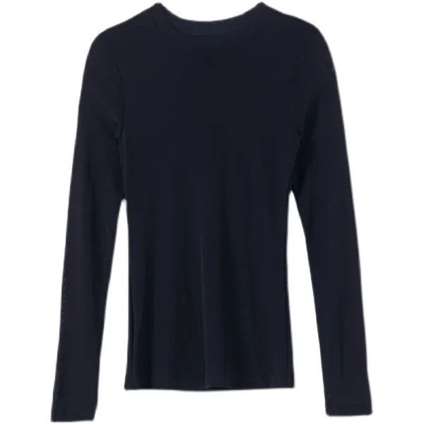 Autunno 2023 girocollo T-shirt nera Slim Fit Mesh top Solid Colar Casual camicia a maniche lunghe da donna 6