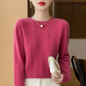 Prima linea pronta da indossare 100% lana merino autunno e inverno nuovo maglione da donna girocollo maglione pullover lavorato a maglia fondo cashmer 1