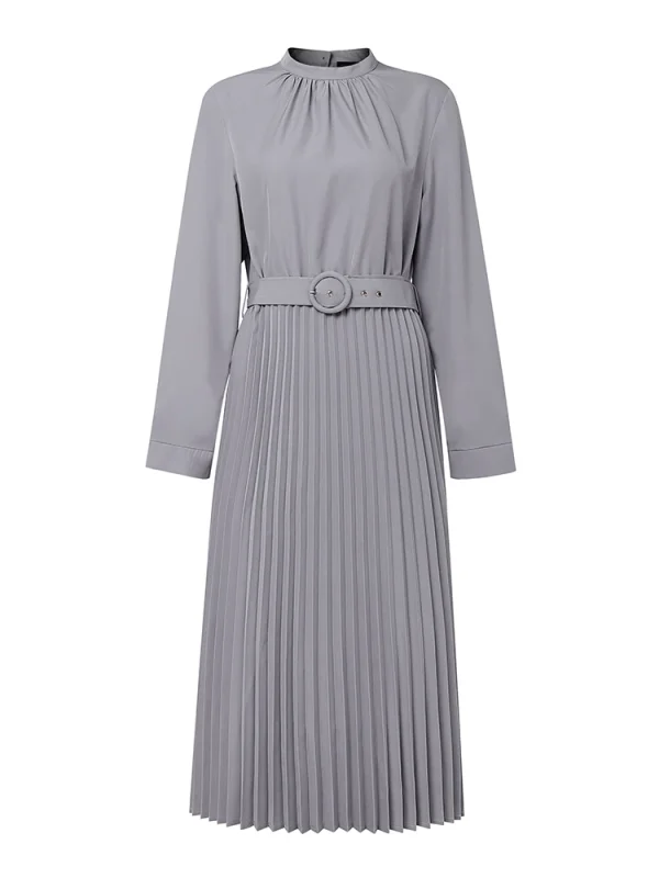 Elegante autunno abito a linea ZANZEA abiti da donna da ufficio 2025 elegante O collo manica lunga lavoro Midi Vestido vestito estivo a pieghe solido 4