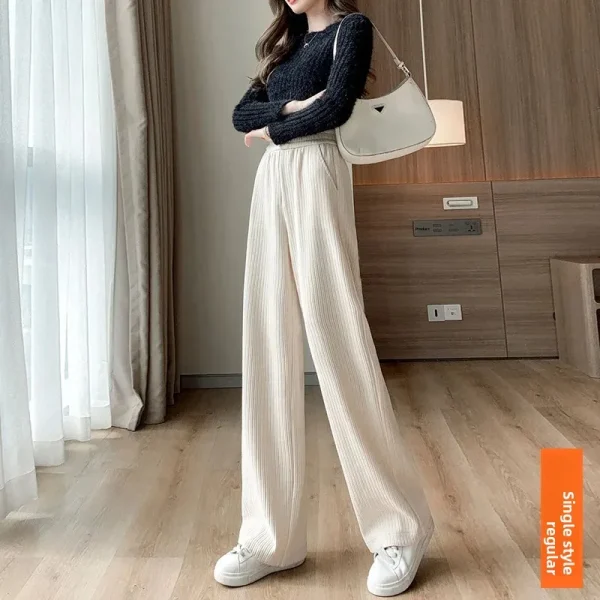 Pantaloni a gamba larga foderati in pile da donna Autunno Inverno Velluto a coste Dimagrante Pantaloni casual drappeggiati alla moda 4