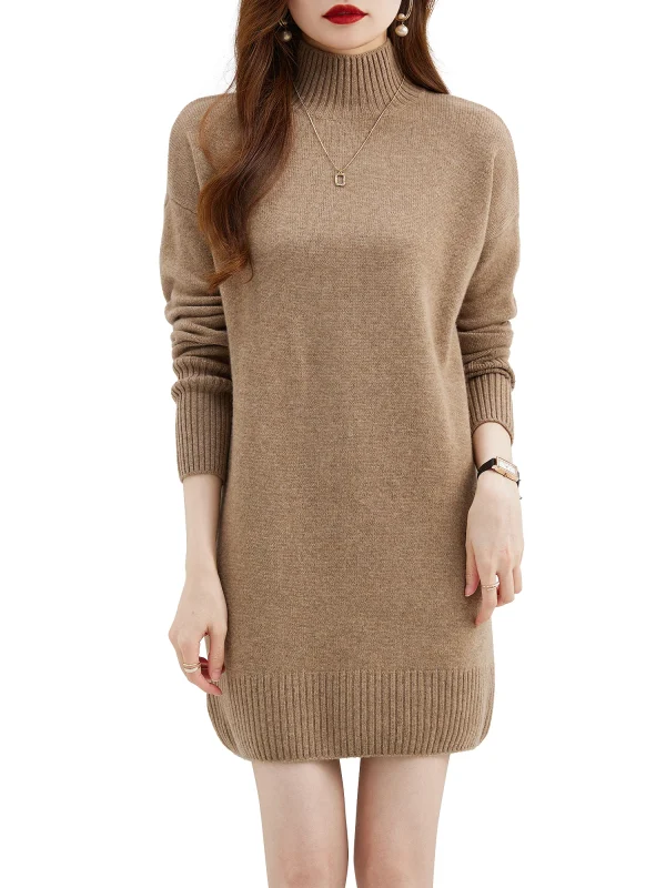 Maglione a collo alto Pullover da donna 100% lana merino Abito maglione lungo Autunno Inverno Caldo maglione lavorato a maglia a maniche lunghe Abiti femminili 5