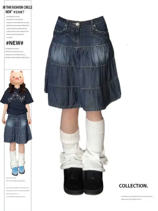 Donne di estate Giapponese Y2k 2000s Estetica A-line Midi Gonna di jeans Moda coreana Gonna di jeans Goblin Core Harajuku E-girl Grunge 1