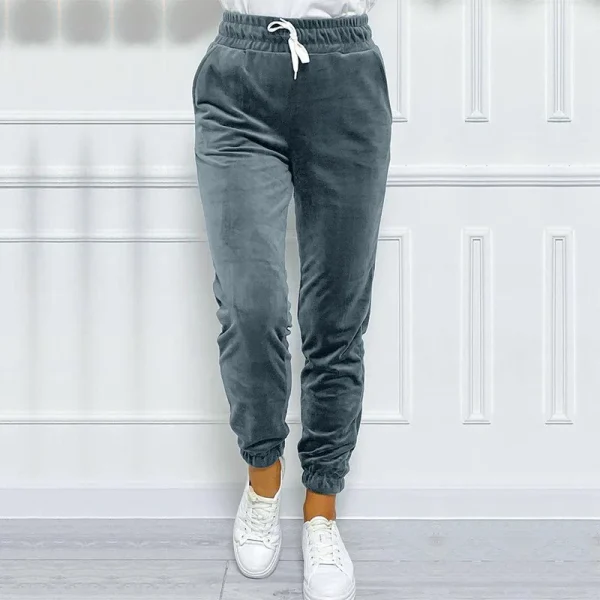 Pantaloni jogger in velluto con coulisse solido, pantaloni comodi e versatili per l'autunno e l'inverno, abbigliamento da donna 2