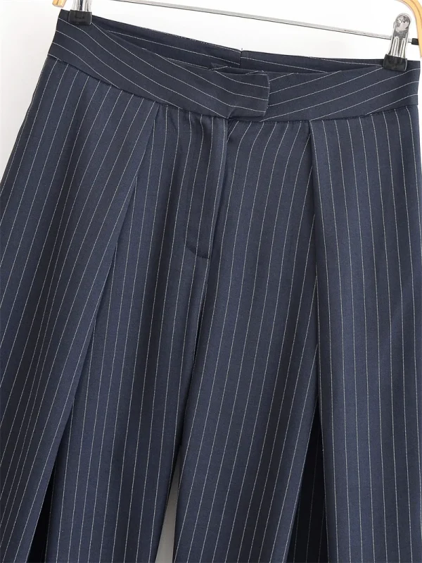Pantaloni da donna Novità per l'estate 2025 Pantaloni a gamba larga pieghettati a righe blu navy Personalità della moda casual Versatile 3