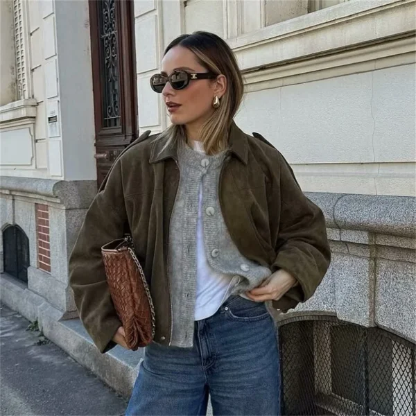 Cappotti bomber eleganti militari da donna Cappotti alla moda Colletto rovesciato Manica lunga Cappotti larghi Capispalla femminile vintage Top chic 2