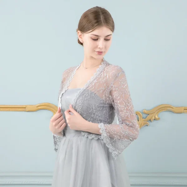 Cardigan da donna elegante con maniche svasate in pizzo Scialle da sposa da sposa Coprispalle aperto sul davanti Scialle e involucri Casual Bolero Cappotto da donna Top 3