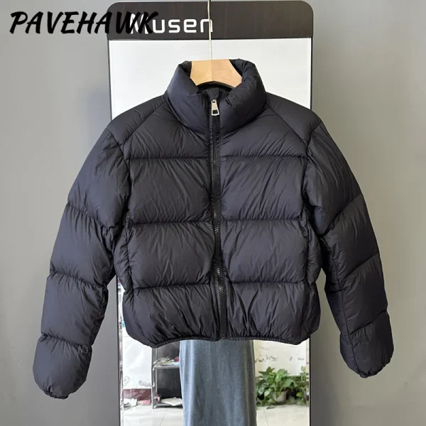 Parka corto da donna autunno inverno tasche con cerniera piumino casual caldo spesso streetwear capispalla femminile antivento slim fit 6