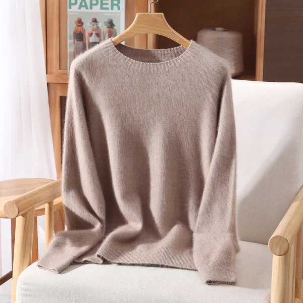 Maglione basic da donna in cashmere visone 100% pullover solido autunno inverno lungo lanugine spazzolatura maglieria in cashmere manica raglan abbigliamento 3