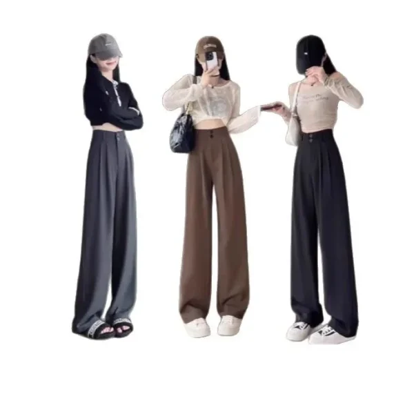 Pantaloni a gamba larga slim a vita alta da donna autunno primavera nuovi pantaloni da abito a forma di pera slim dritti di fascia alta 5