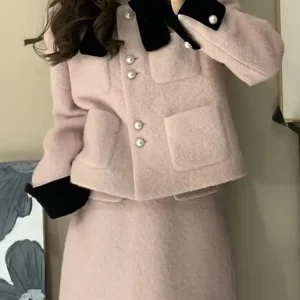 Plus Size Socialite elegante giacca da donna autunno e inverno Chubby Girl High Sense Coat Top gonna corta/lunga Set a due pezzi 1