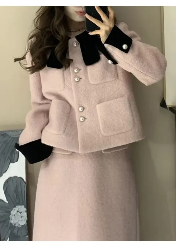 Plus Size Socialite elegante giacca da donna autunno e inverno Chubby Girl High Sense Coat Top gonna corta/lunga Set a due pezzi 1