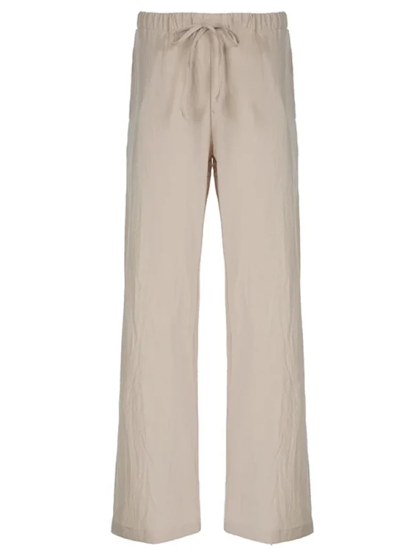 Sweetown Pantaloni a gamba dritta Boho casual larghi solidi per le donne Pantaloni semplici pigri comodi per le vacanze estive 6