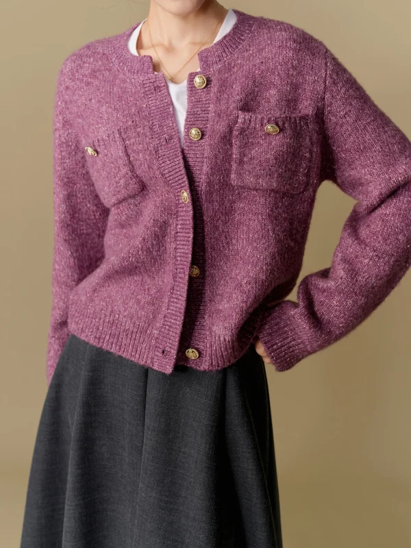 DUSHU Women's Round Neck Knitted Cardigan 2024 Winter New Product Commuting Fashion Sweater Jacket for Women 24DS84155 3