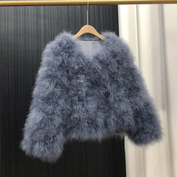 Cappotto di piume di struzzo per donna Cappotti di pelliccia naturale al 100% O Collo Manica lunga Donna Nightclub Giacche di tacchino Moda invernale 2