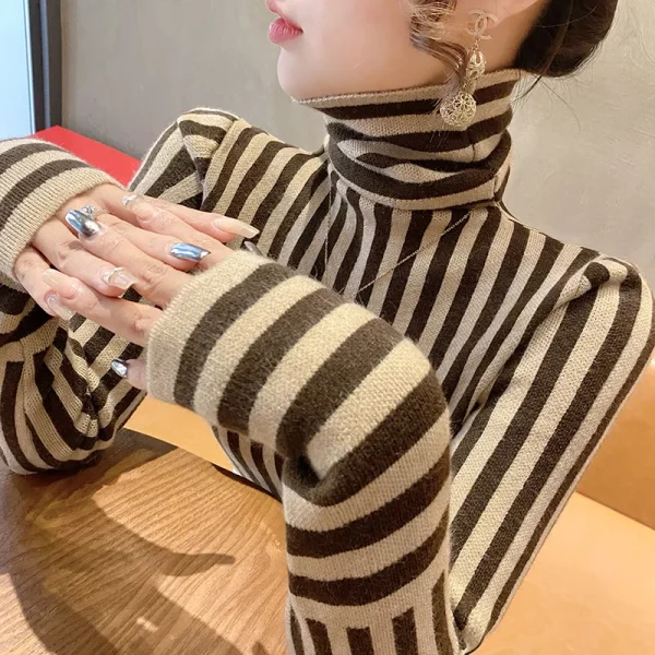 Autunno Inverno Elegante All-match Pullover in maglia a righe Abbigliamento donna Moda Slim Dolcevita a maniche lunghe Pullover Lady Y2k Top 4